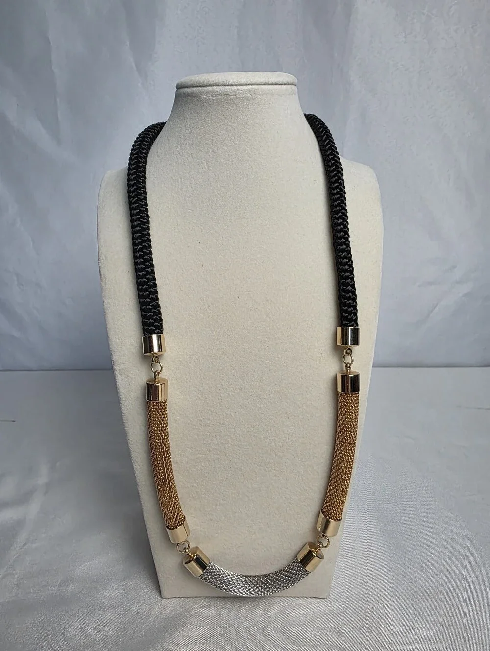 Holst & Lee Corded Black Rope & Metallic Mesh Necklace Gold/Silver